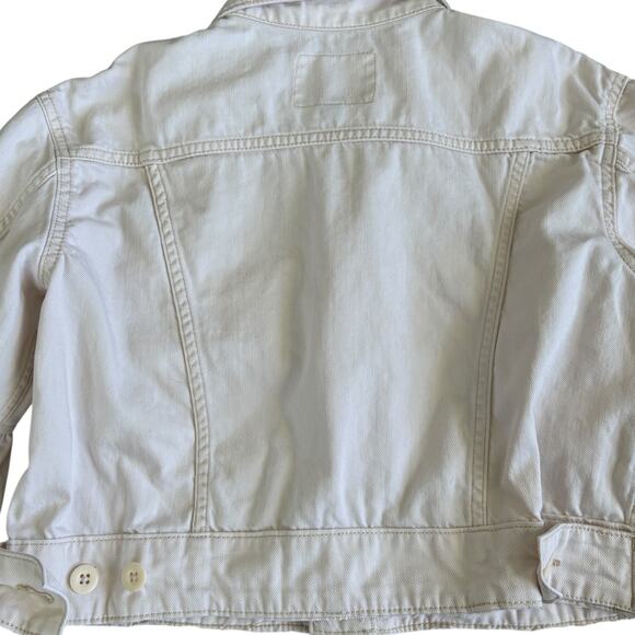 Upcycled Bell Sleeve Denim Cropped Jacket Minimalist Edgy Streetwear Cream S - Picture 13 of 14